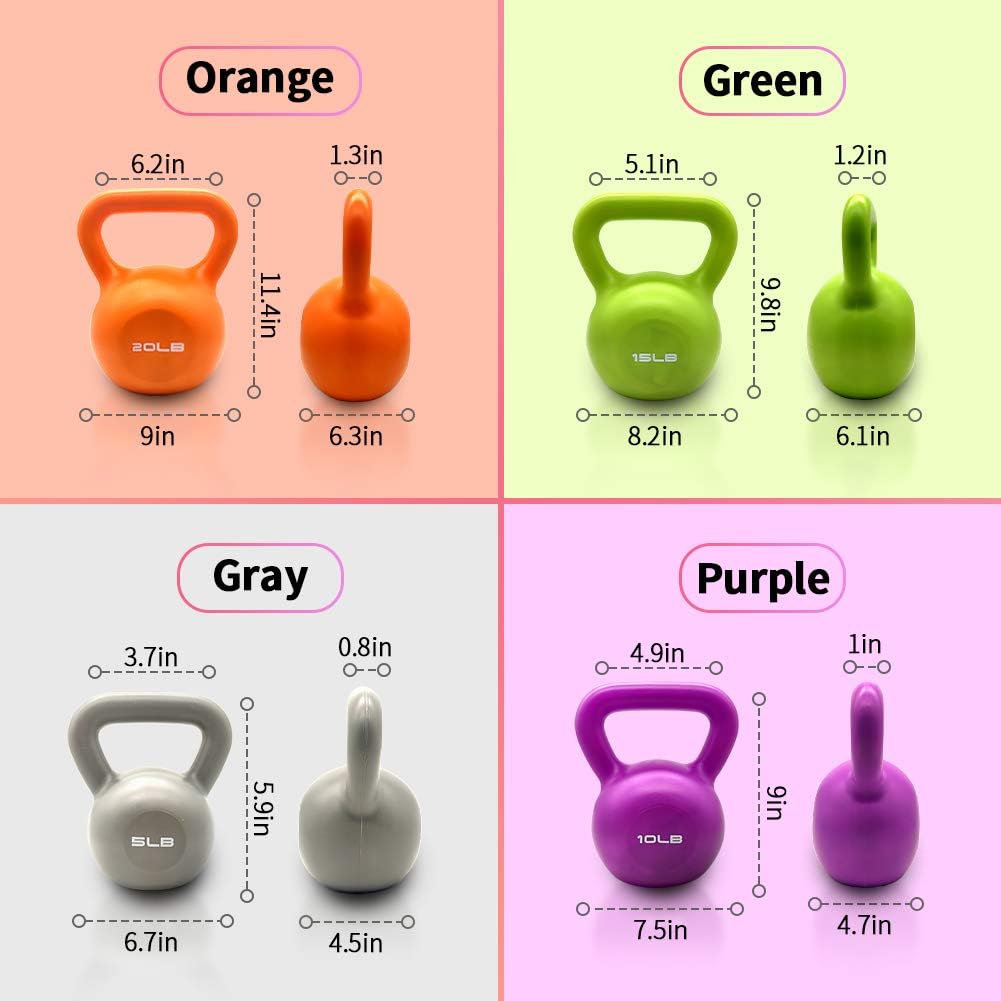 20lbs Kettlebell Set, Strength Training Kettlebells Weight Set For Women, Vinyl Coated Kettle Bell For Home Gym Workout Weight Lifting Equipment, Comfortable Grip Wide Handle Weights